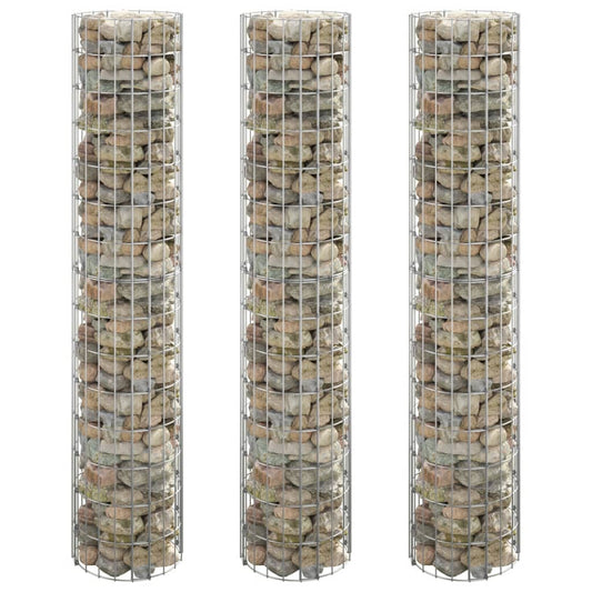 152021 vidaXL Circular Gabion Raised Beds 3 pcs Galvanised Steel Ø30x150 cm