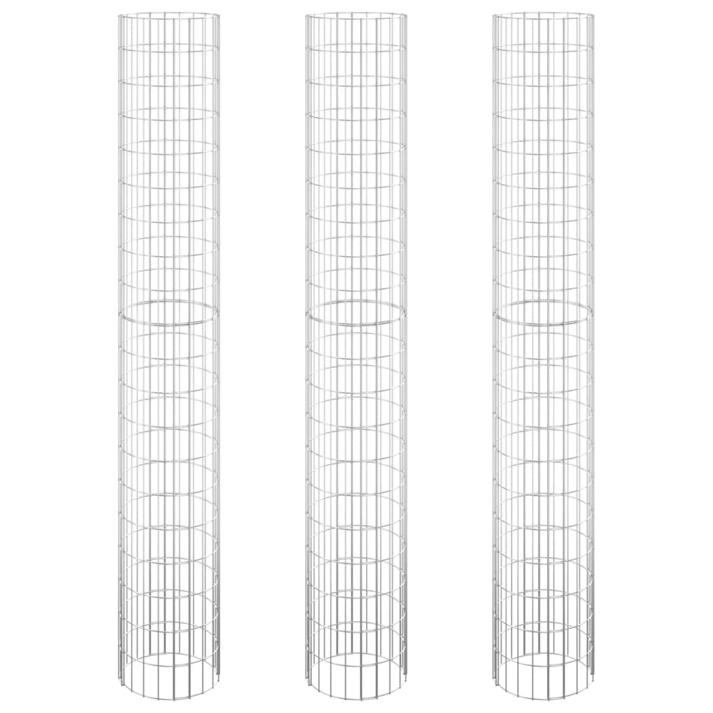 vidaXL Circular Gabion Raised Beds 3 pcs Galvanised Steel Ø30x200 cm