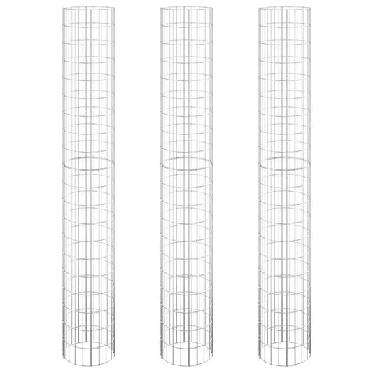 vidaXL Circular Gabion Raised Beds 3 pcs Galvanised Steel Ø30x200 cm