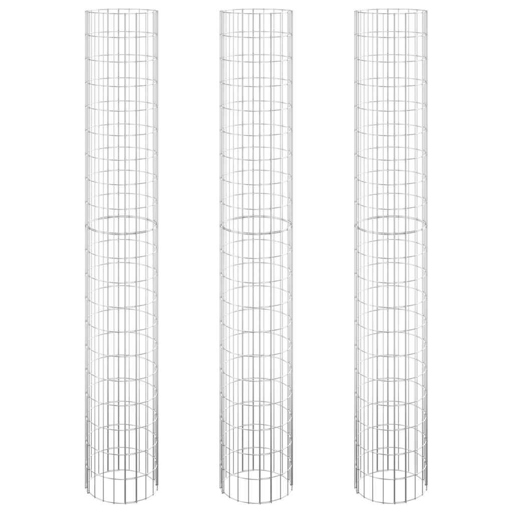 152022 vidaXL Circular Gabion Raised Beds 3 pcs Galvanised Steel Ø30x200 cm