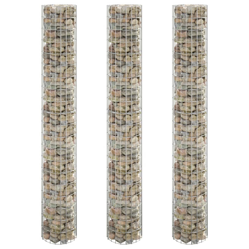 vidaXL Circular Gabion Raised Beds 3 pcs Galvanised Steel Ø30x200 cm