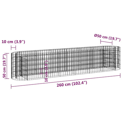 152026 vidaXL Gabion Raised Bed Galvanised Iron 260x50x50 cm