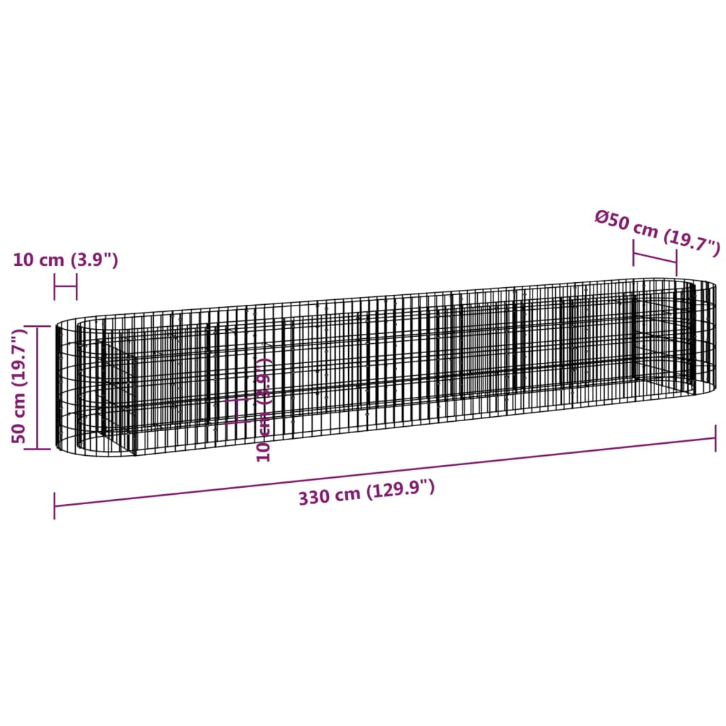 vidaXL Gabion Raised Bed Galvanised Iron 330x50x50 cm