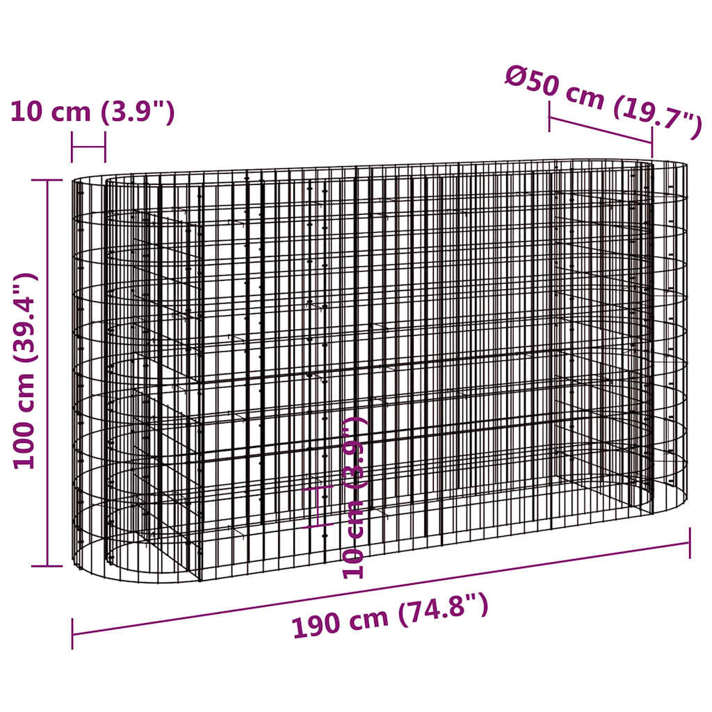 vidaXL Gabion Raised Bed Galvanised Iron 190x50x100 cm