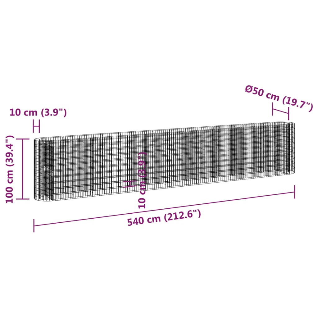 vidaXL Gabion Raised Bed Galvanised Iron 540x50x100 cm