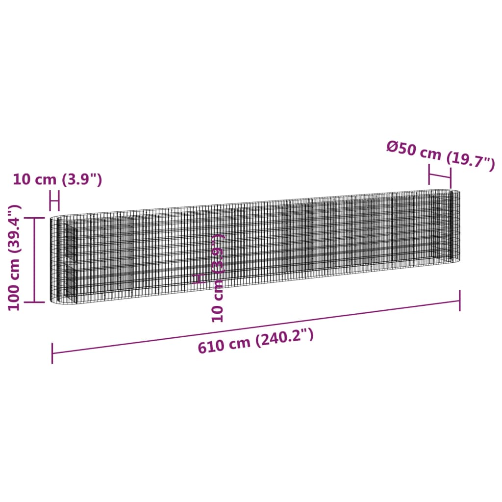 vidaXL Gabion Raised Bed Galvanised Iron 610x50x100 cm