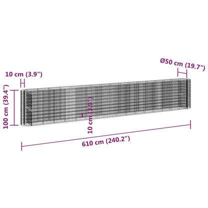 vidaXL Gabion Raised Bed Galvanised Iron 610x50x100 cm