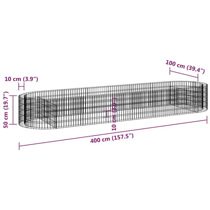 vidaXL Gabion Raised Bed Galvanised Iron 400x100x50 cm