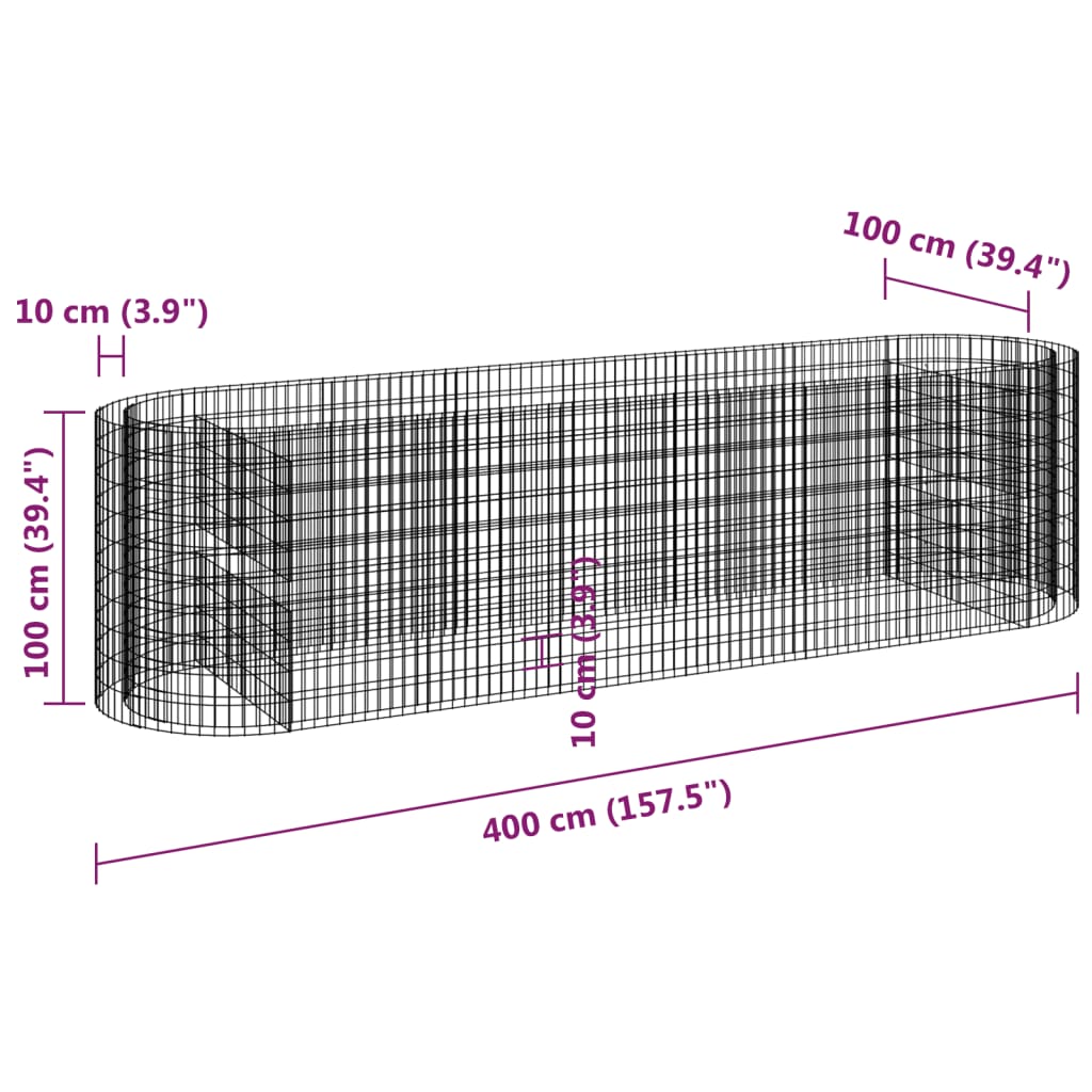 vidaXL Gabion Raised Bed Galvanised Iron 400x100x100 cm