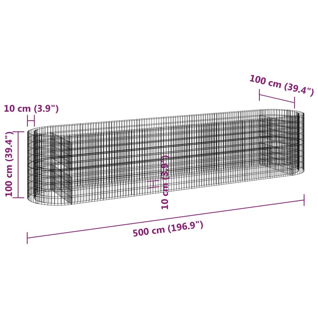 vidaXL Gabion Raised Bed Galvanised Iron 500x100x100 cm
