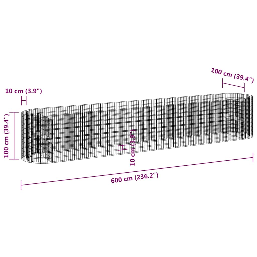 152049 vidaXL Gabion Raised Bed Galvanised Iron 600x100x100 cm