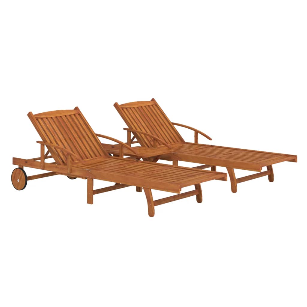 vidaXL Sunlounger With Table | Wood Grain | Solid Acacia wood | Large | Foldable