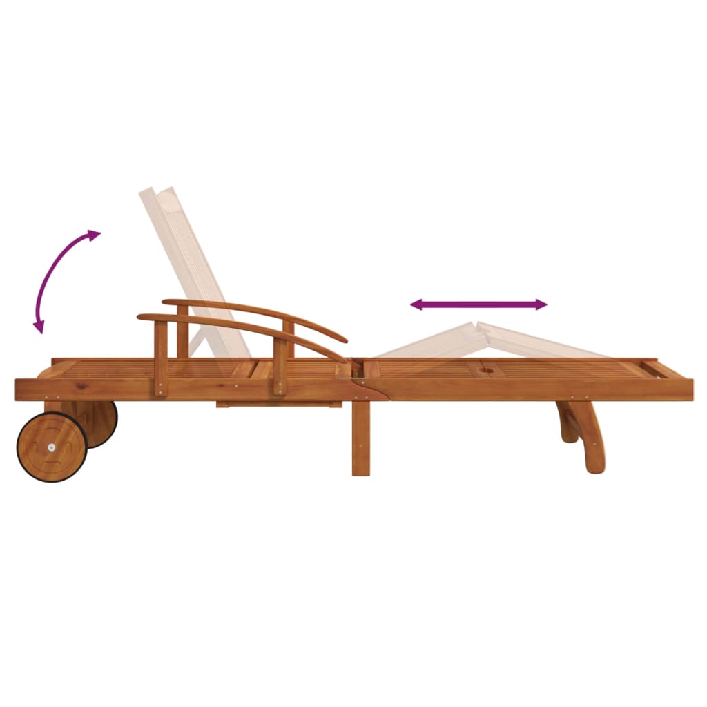 vidaXL Sunlounger With Table | Wood Grain | Solid Acacia wood | Large | Foldable
