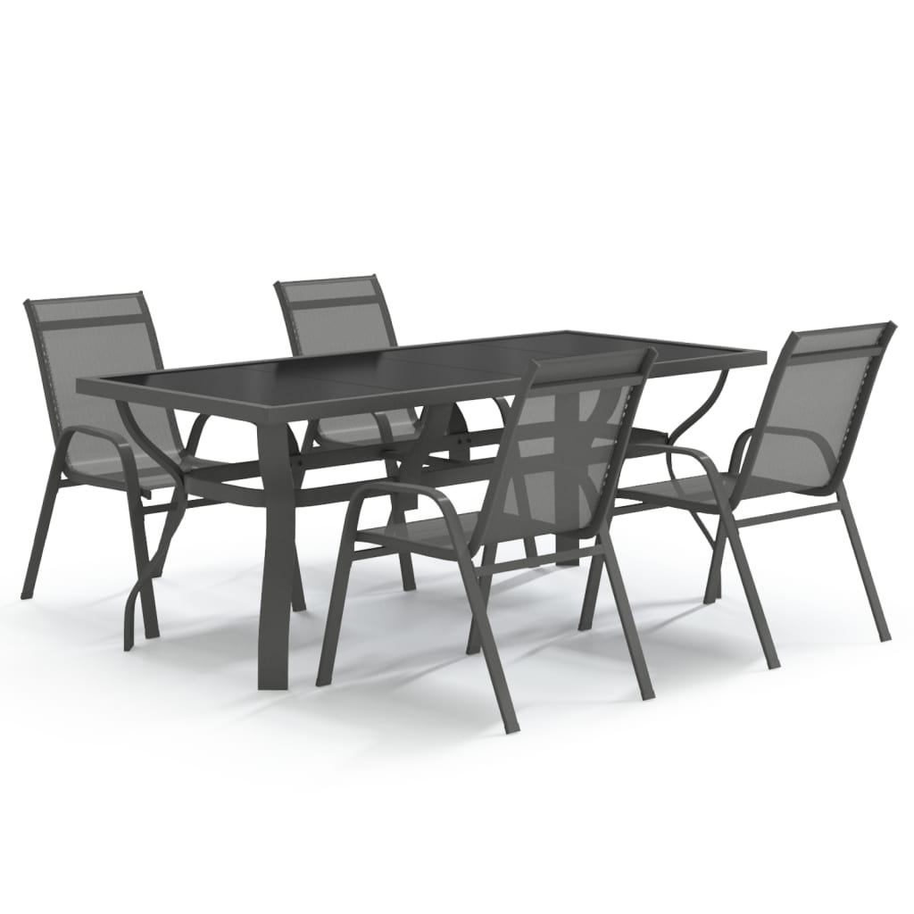 vidaXL Garden Dining Set | Grey and Black | Powder-coated steel | Large