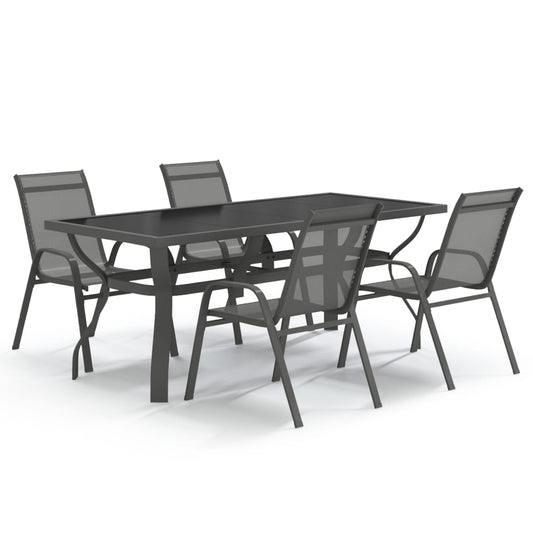 vidaXL Garden Dining Set | Grey and Black | Powder-coated steel | Large