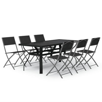 vidaXL Garden Dining Set | Grey | Powder-coated steel | 7 Piece | Foldable