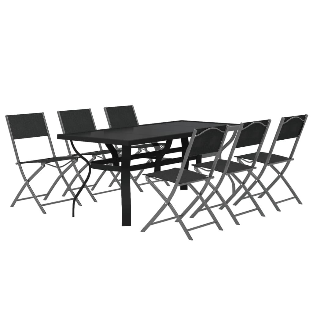 vidaXL Garden Dining Set | Grey | Powder-coated steel | 7 Piece | Foldable