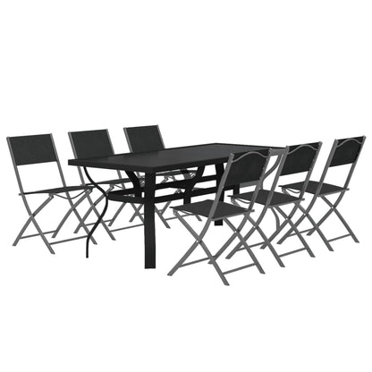 vidaXL Garden Dining Set | Grey | Powder-coated steel | 7 Piece | Foldable