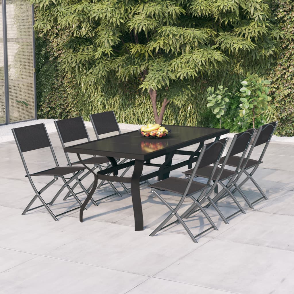 vidaXL Garden Dining Set | Grey | Powder-coated steel | 7 Piece | Foldable