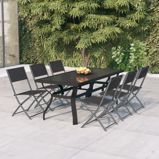 vidaXL Garden Dining Set | Grey | Powder-coated steel | 7 Piece | Foldable