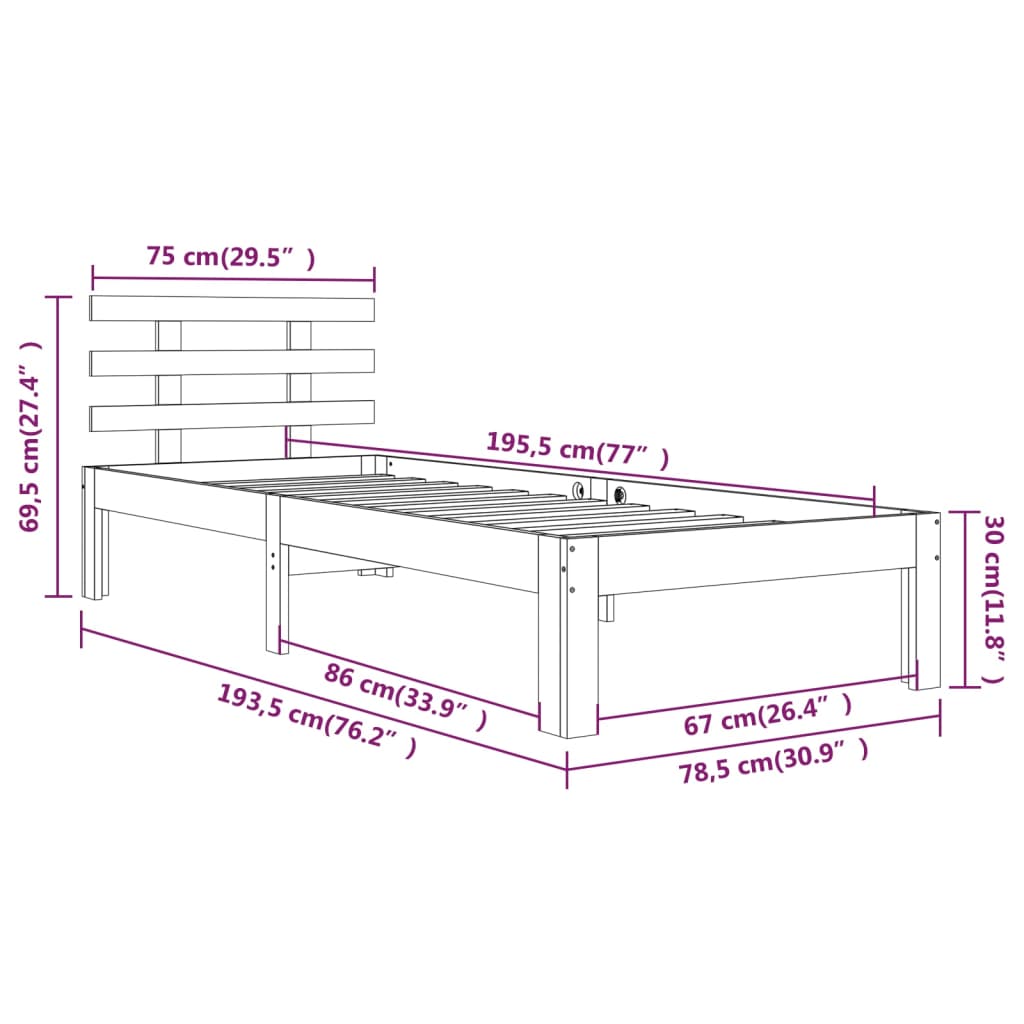 vidaXL Bed Frame | White | Solid pine wood, Plywood | Small Single | Tough