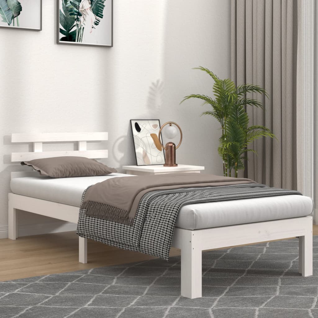 vidaXL Bed Frame | White | Solid pine wood, Plywood | Small Single | Tough