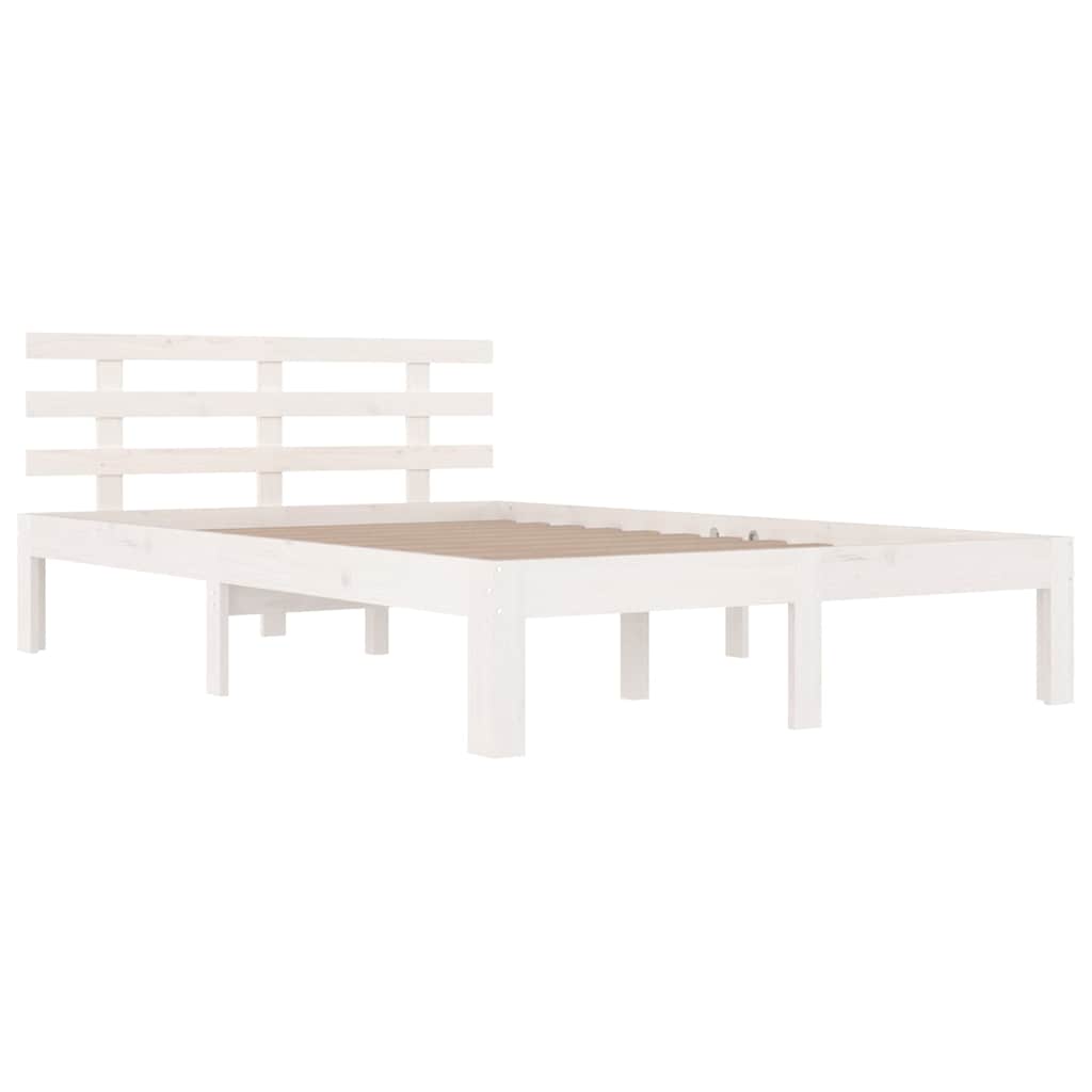 vidaXL Bed Frame | White | Solid Pine Wood, Plywood | Small Double | Durable