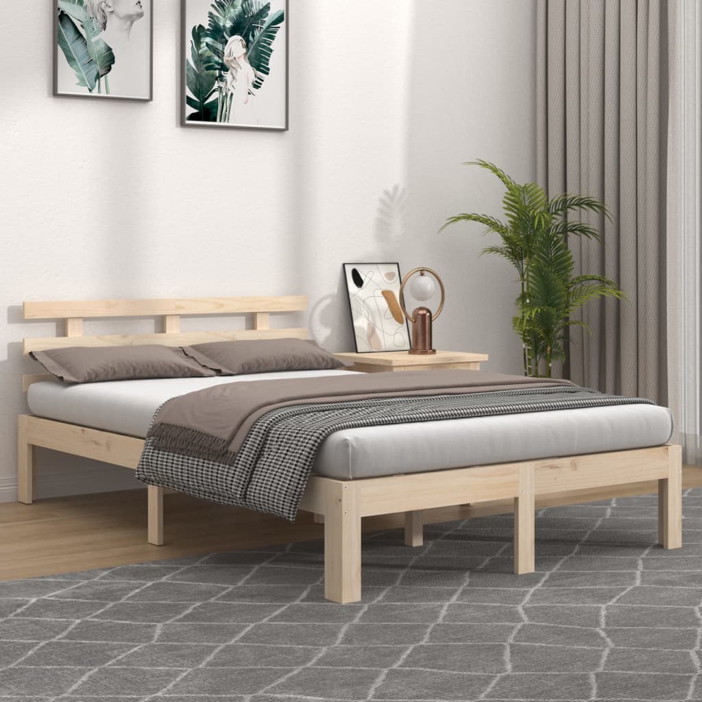 vidaXL Bed Frame | Natural Pine | Solid pine wood | 140x190 cm |  Simplistic