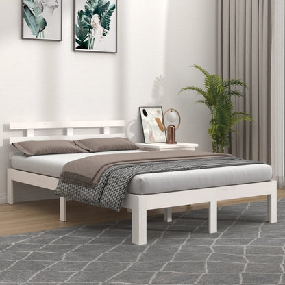 vidaXL Bed Frame | White | Solid pine wood | 140 x 190 cm | Bed Frame