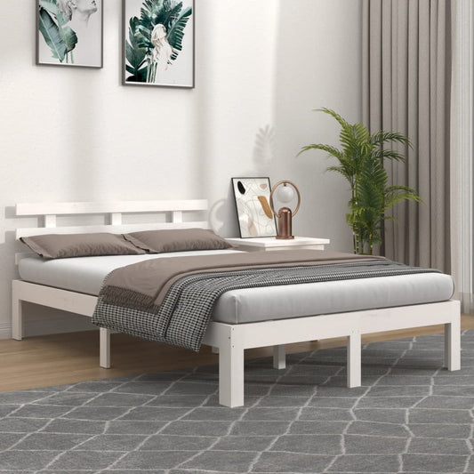vidaXL Bed Frame | White | Solid pine wood | 140 x 190 cm | Bed Frame