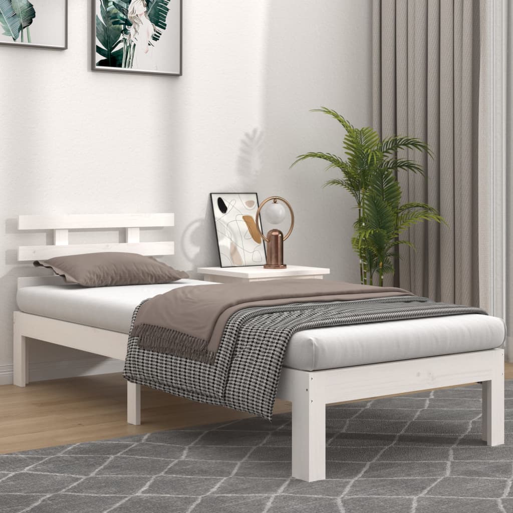 vidaXL Bed Frame | White | Solid Pine Wood | Single | Durable | Bed Frame
