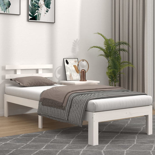 vidaXL Bed Frame | White | Solid pine wood, Plywood | Single | Single Bed Frame