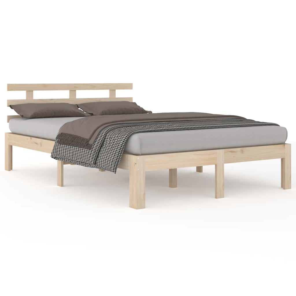 vidaXL Bed Frame | Natural Wood | Solid Pine Wood, Plywood | Double | Durable