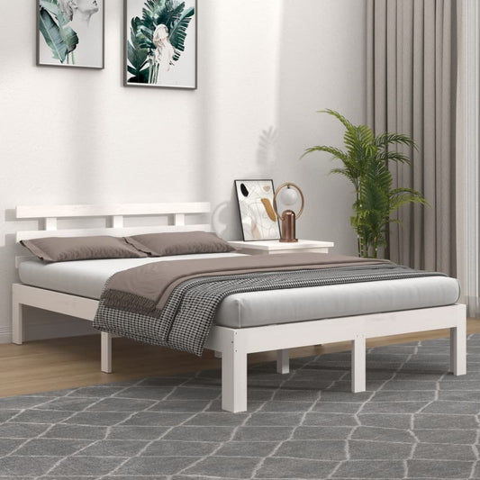 vidaXL Bed Frame | White | Solid pine wood, Plywood | Standard Double | Durable