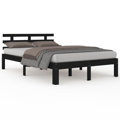 vidaXL Bed Frame | Black | Solid pine wood for frame, plywood for slats