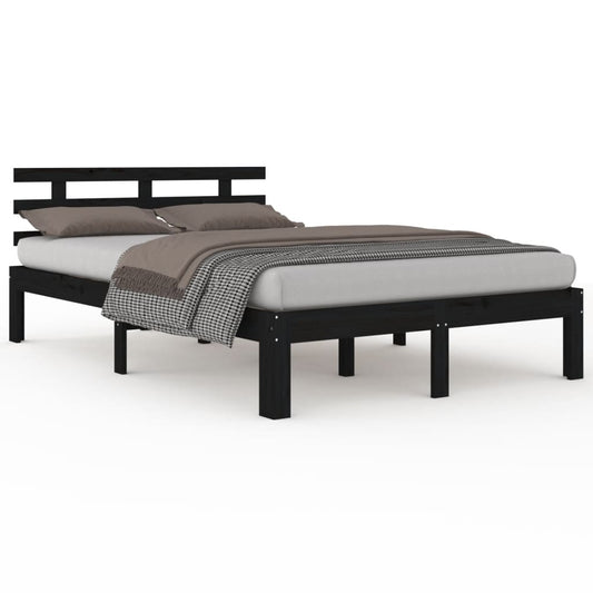 vidaXL Bed Frame | Black | Solid pine wood for frame, plywood for slats