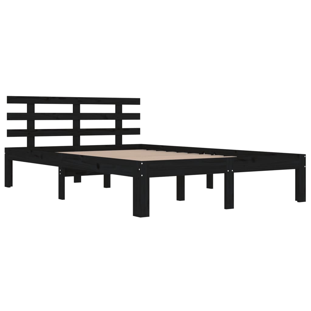 vidaXL Bed Frame | Black | Solid pine wood for frame, plywood for slats
