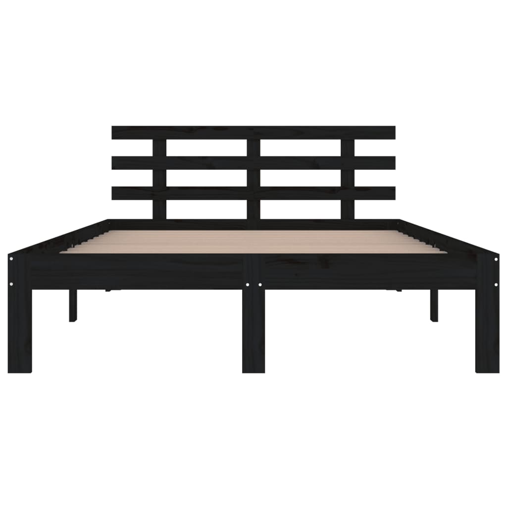 vidaXL Bed Frame | Black | Solid pine wood for frame, plywood for slats