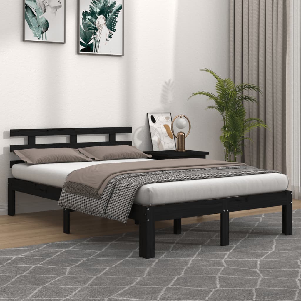 vidaXL Bed Frame | Black | Solid pine wood for frame, plywood for slats