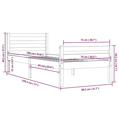vidaXL Bed Frame without Mattress Honey Brown Solid Wood 75x190 cm Small Single