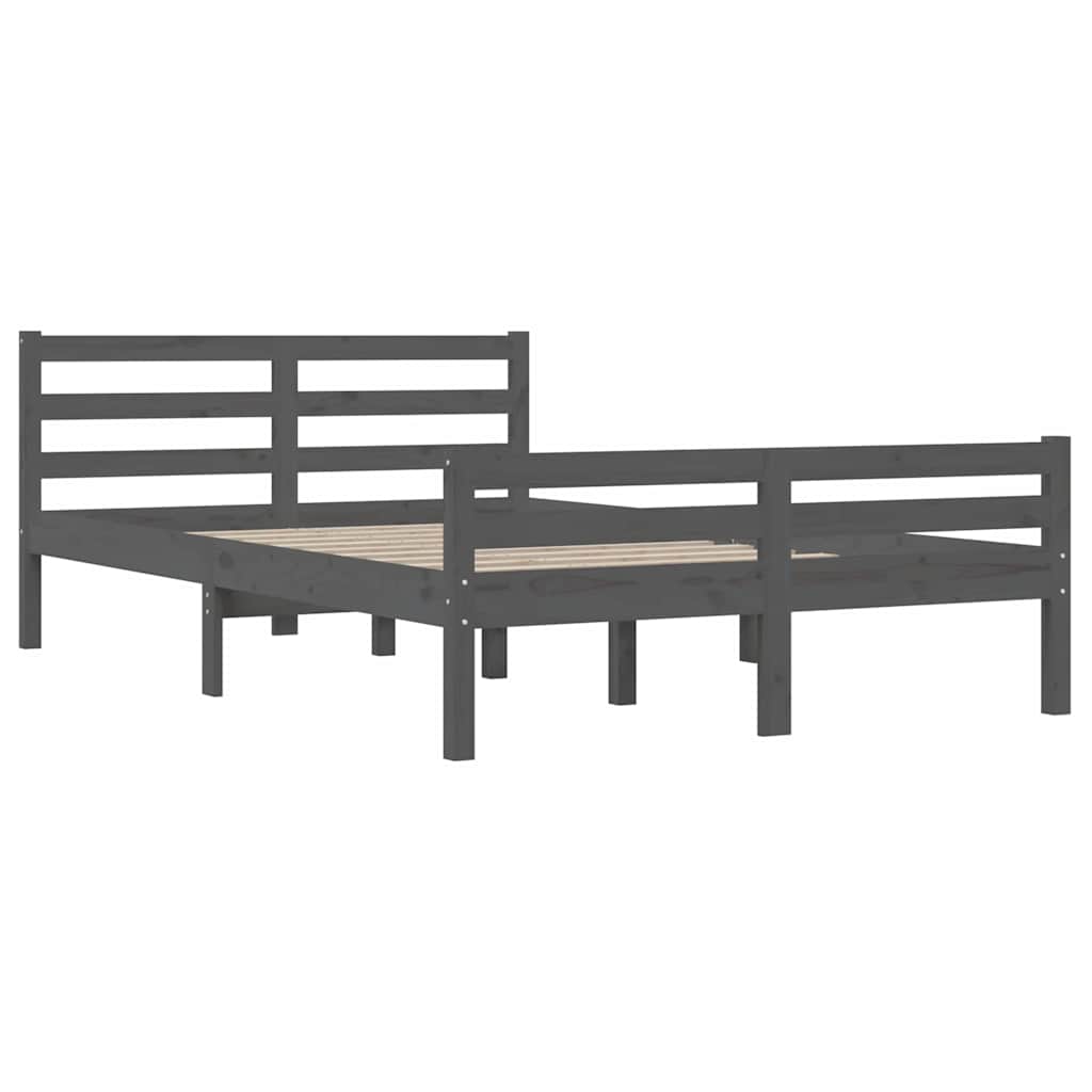 vidaXL Bed Frame | Grey | Solid pinewood, plywood | 140x190 cm mattress fit