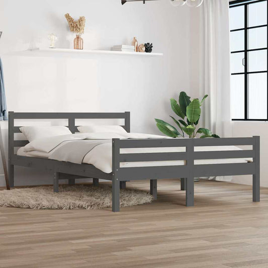 vidaXL Bed Frame | Grey | Solid pinewood, plywood | 140x190 cm mattress fit