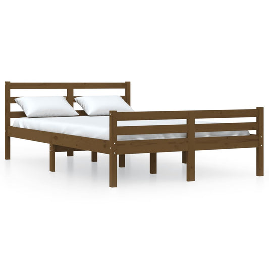 vidaXL Bed Frame | Honey brown | Solid pinewood | Double |  Durable  | Bed Frame