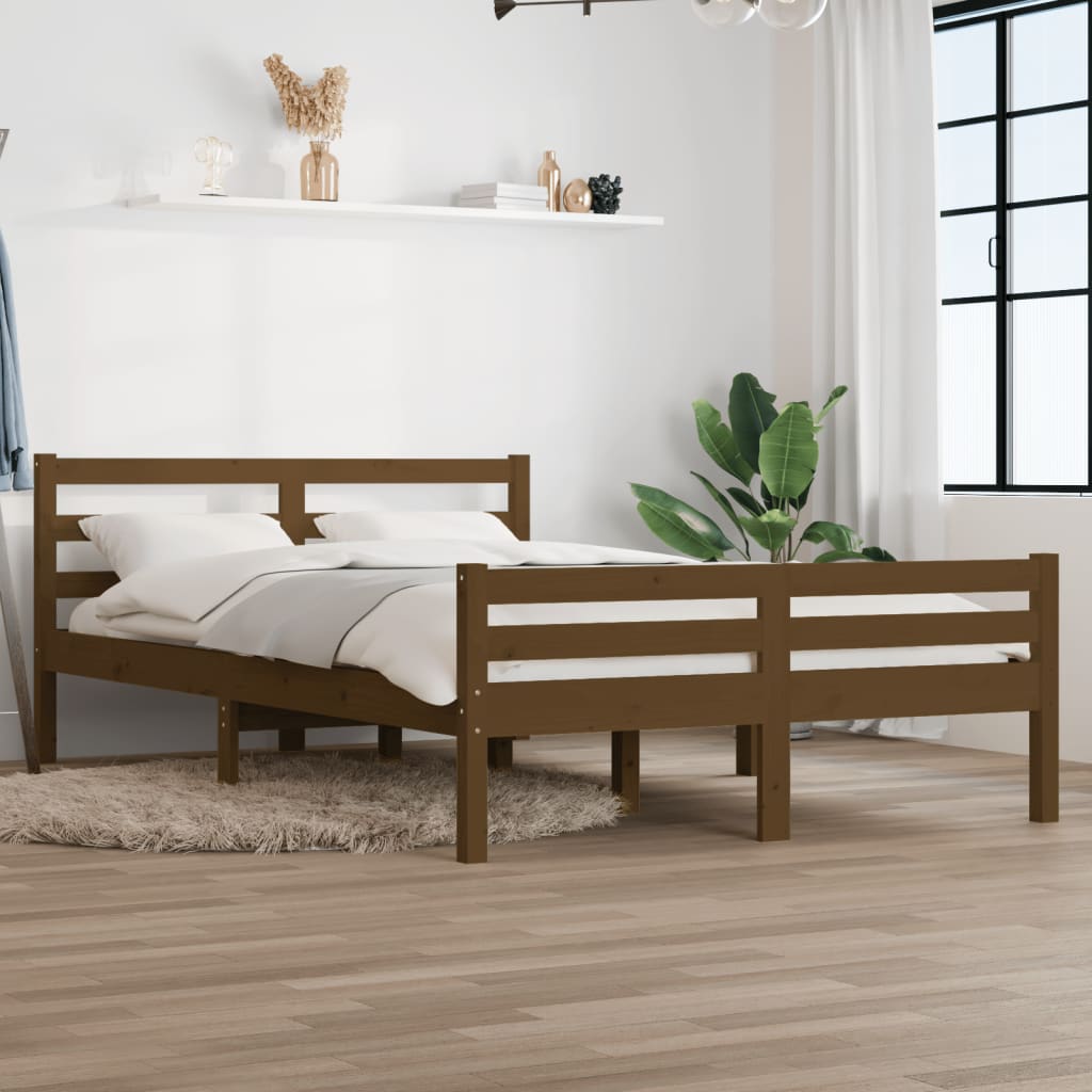 vidaXL Bed Frame | Honey brown | Solid pinewood | Double |  Durable  | Bed Frame
