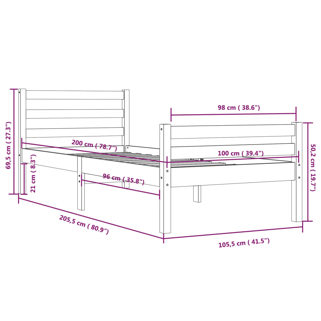 vidaXL Bed Frame | Natural wood | Solid pine wood (untreated) | Single