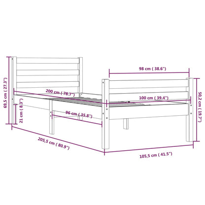 vidaXL Bed Frame without Mattress White Solid Wood 100x200 cm