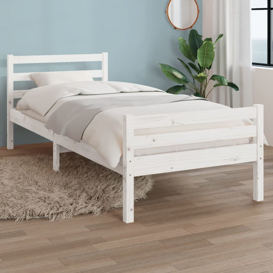 vidaXL Bed Frame | White | Solid pine wood, Plywood | Single | Durable