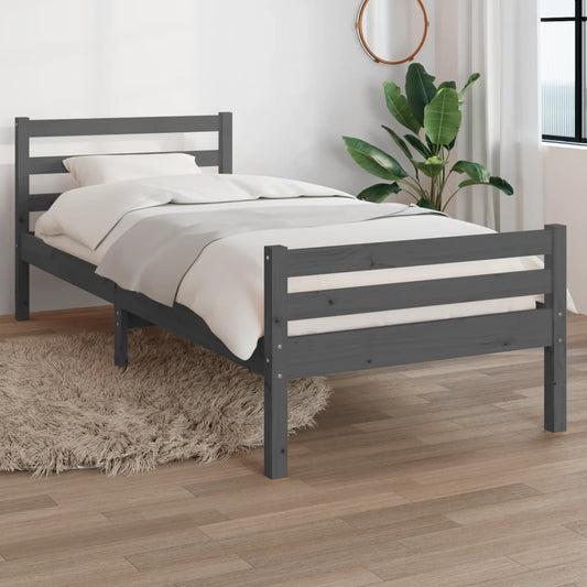 vidaXL Bed Frame | Grey | Solid pine wood, Plywood slats | Single size | Durable