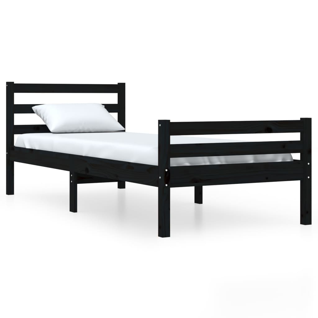 vidaXL Bed Frame | Black | Solid Pine Wood, Plywood | Single | Durable