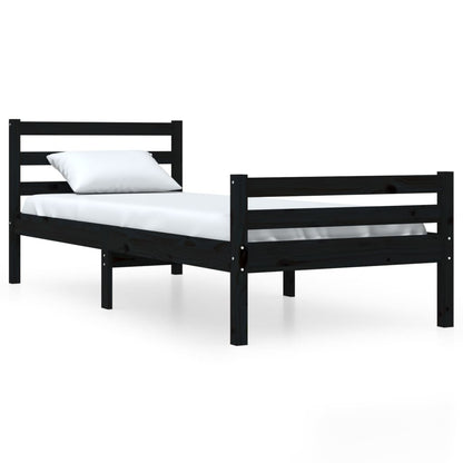 vidaXL Bed Frame | Black | Solid Pine Wood, Plywood | Single | Durable